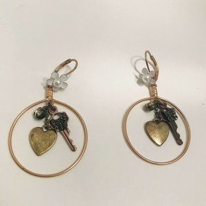 Rose GOLDTONE Charm Earrings Drop Dangle Leverback